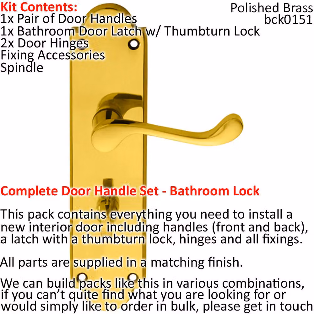 Loops Brass Victorian Scroll Ornate Backplate Door Handle and Bathroom Lock Pack in Gold – 2