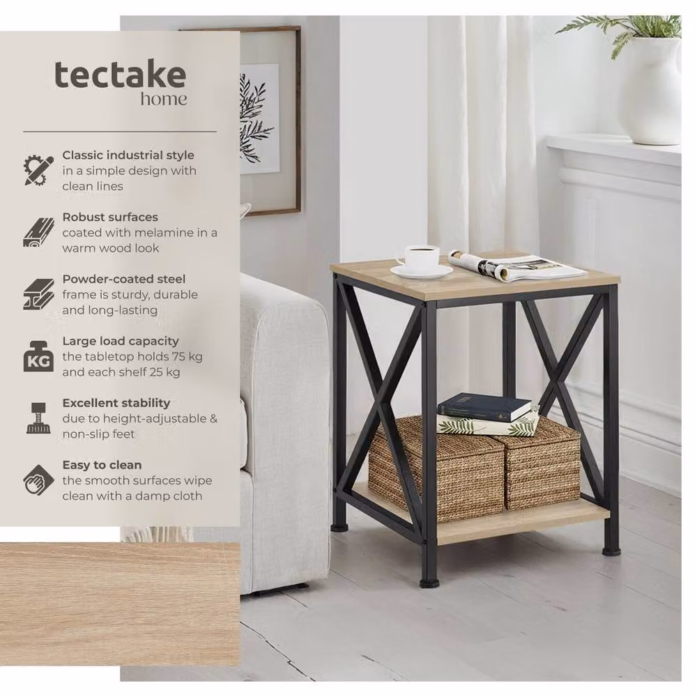 tectake Carlton Bedside Table in Light Oak and Black – 2