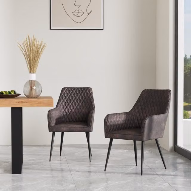 More4Homes Ella Modern Fabric Dining Chair with Armrests, Brown, Set of 2