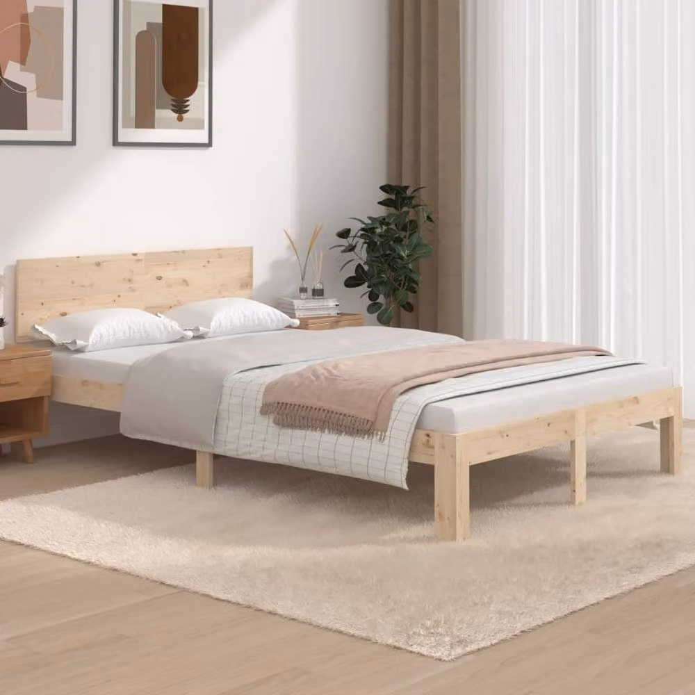 Berkfield Home Beautiful Bed Frame in Natural Solid Pine, W/D/H: 120 x 200 cm – 2