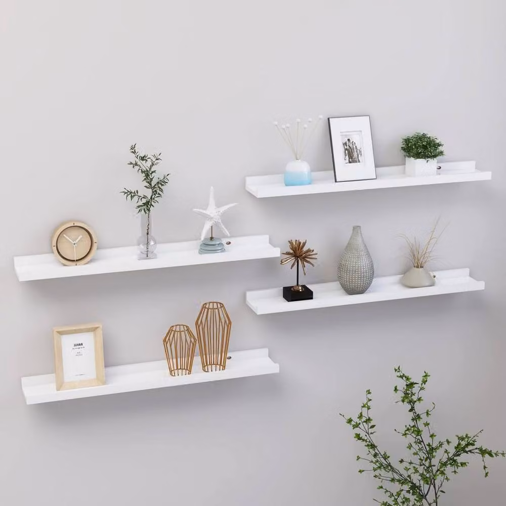 Berkfield Home Wall Mounted Shelves, 4 Piece Set, White, W: 60 cm, D: 9 cm, H: 3 cm – 2