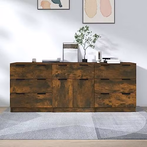 vidaXL 3 Piece Sideboard Set in Brown Smoked Oak Engineered Wood – 2