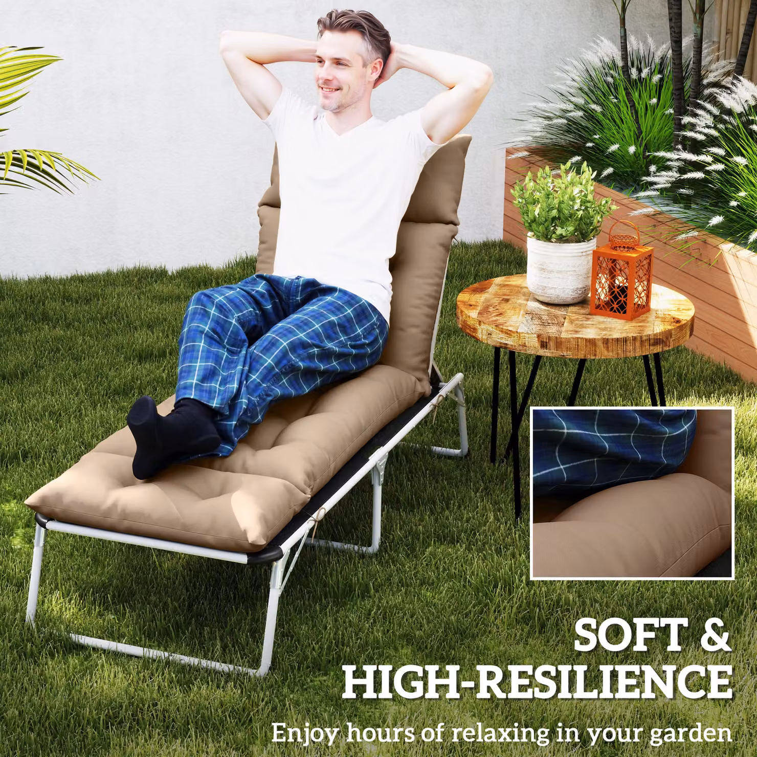 Outsunny Sun Lounger Replacement Cushion in Beige, W: 190 cm, D: 56 cm, H: 10 cm – 4