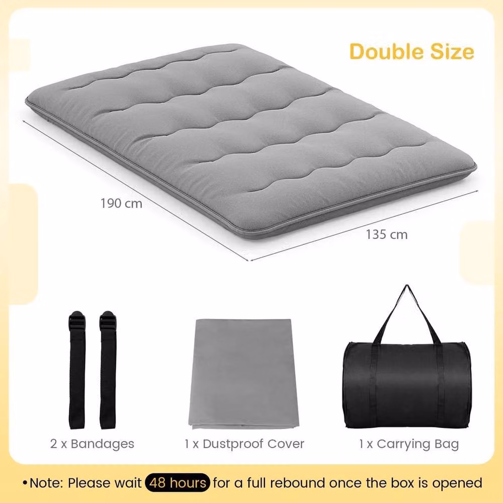 KORVIXA Japanese Floor Futon Mattress, Grey, W/D/H: 190 x 135 x 10 cm – 2