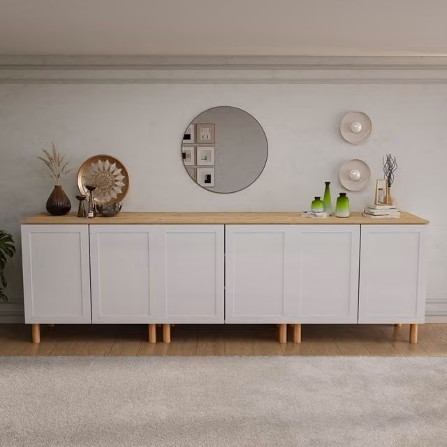 Decorotika Boli Modern Sideboard in White and Oak, Width: 270 cm