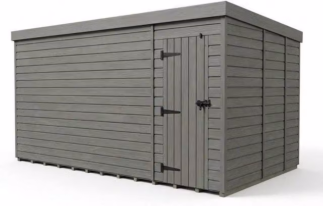 Buttercup Farm Grey Composite Pent Garden Shed with Single Door and No Windows W: 518.16 cm, D: 274.32 cm, H: 210 cm