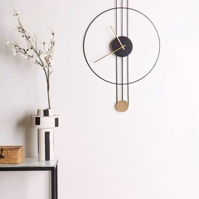 Wyld and Coco Modern Black and Gold Metal Pendulum Wall Clock, W/H: 44 x 65 cm – 1