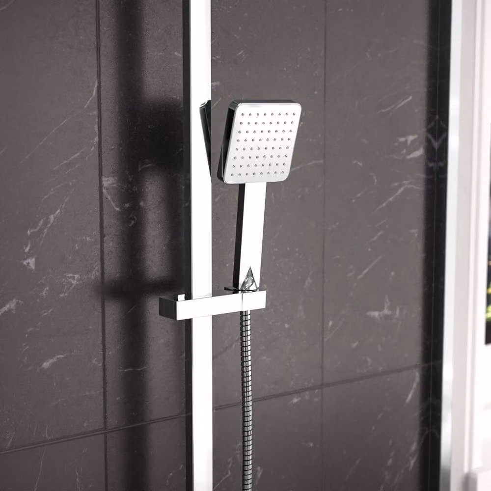 FLAVORA Square Exposed Thermostatic Shower Set with Handheld Shower in Metallic Silver, Width: 52 cm – 3