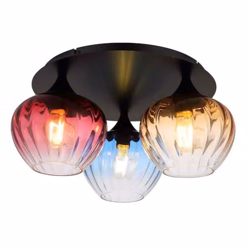 Globo Lighting Modern Sphere Ceiling Light with 3 Colourful Glass Shades in Black