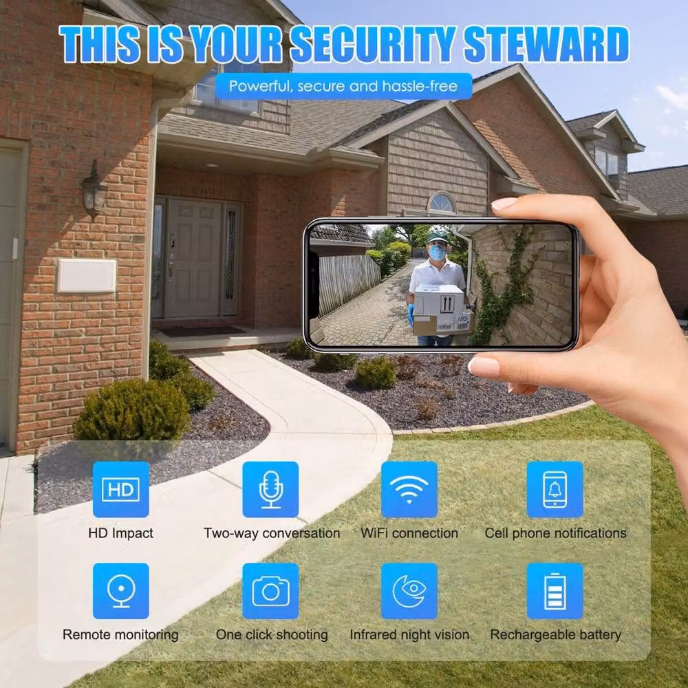 VOGREX Wireless WiFi Smart Security Camera Doorbell with 32GB SD Card, Black – 6