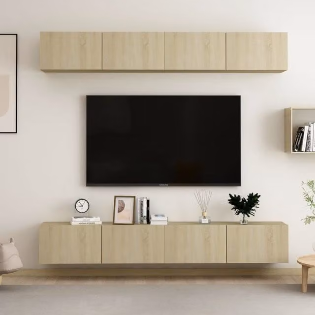 Berkfield Home Set of 4 Modern TV Cabinets in Sonoma Oak, W/D/H: 100 x 30 x 30 cm