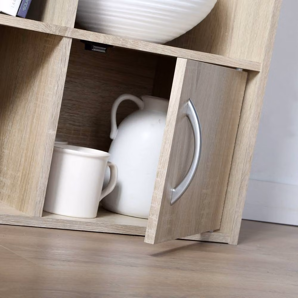 CALICOSY 6-Compartment Storage Shelf with 2 Doors in Light Brown, W/D/H: 61.5 x 29.5 x 80 cm – 6