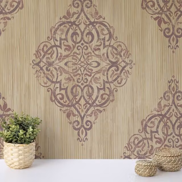 Wallquest Classic Floral Damask Wallpaper in Red, Gold and White