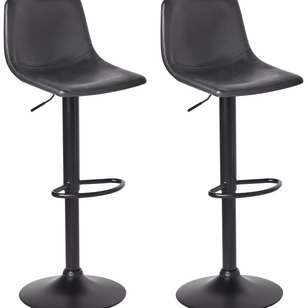 Wyld and Coco Set of Two Black Faux Leather Swivel Bar Stools with Height Adjustment – 2