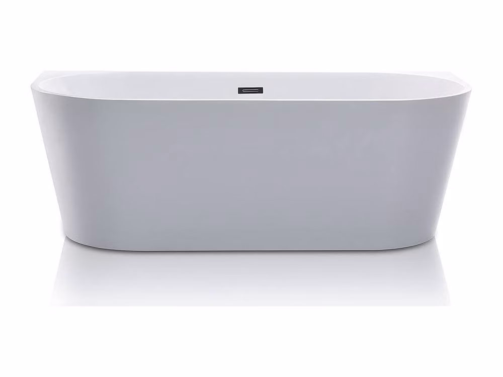 Vente-unique White Asymmetric Acrylic Back-To-Wall Bathtub with Apron, W/D/H: 149.5 x 75 x 58 cm – 2