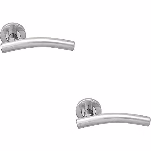 Loops Pair of Arched Round Bar Door Handles with Round Rose in Polished Stainless Steel Silver