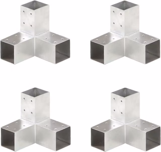 Berkfield Home Y Shape Post Connectors, 4 Pack, Galvanised Metal, Silver, 71 mm