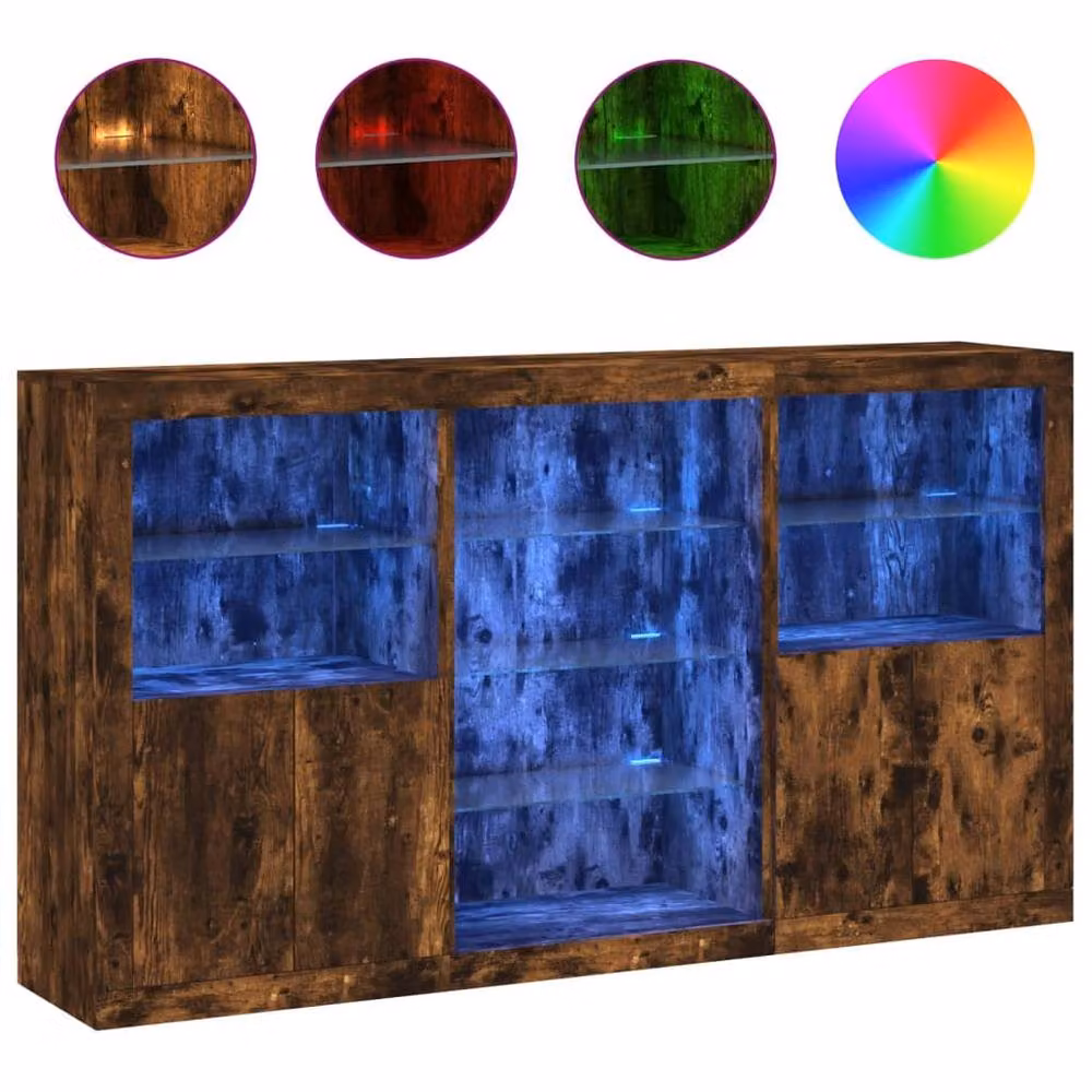 Berkfield Home Sideboard with Integrated LED Lights in Smoked Oak Brown, W: 181.5 cm, D: 37 cm, H: 100 cm – 3