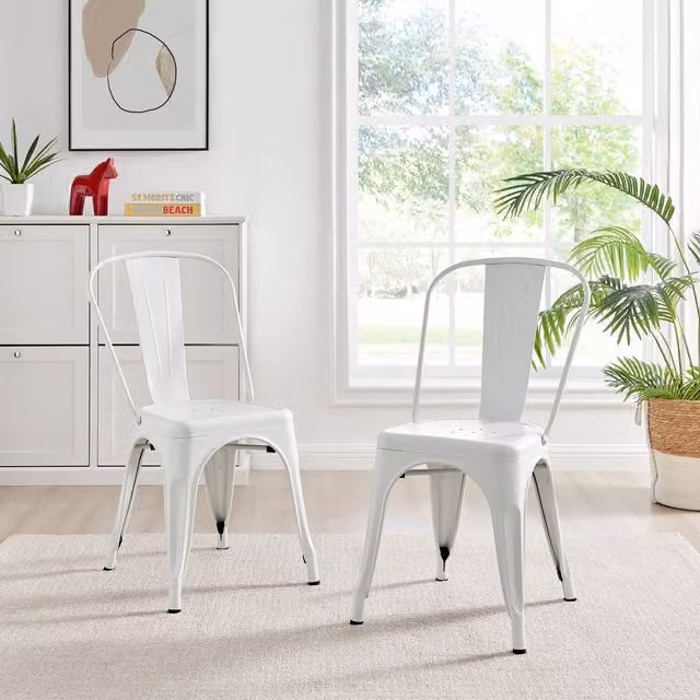 FurnitureboxUK Colton Stackable Tolix Style Industrial Metal Kitchen Dining Chair in White