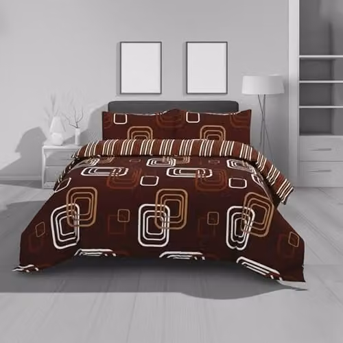 Home Sweet Home UK MonoGrid Design Double Duvet Cover and Pillowcase Set in Brown, Polycotton Bed Linen, W/D/H: 200 x 200 cm – 1