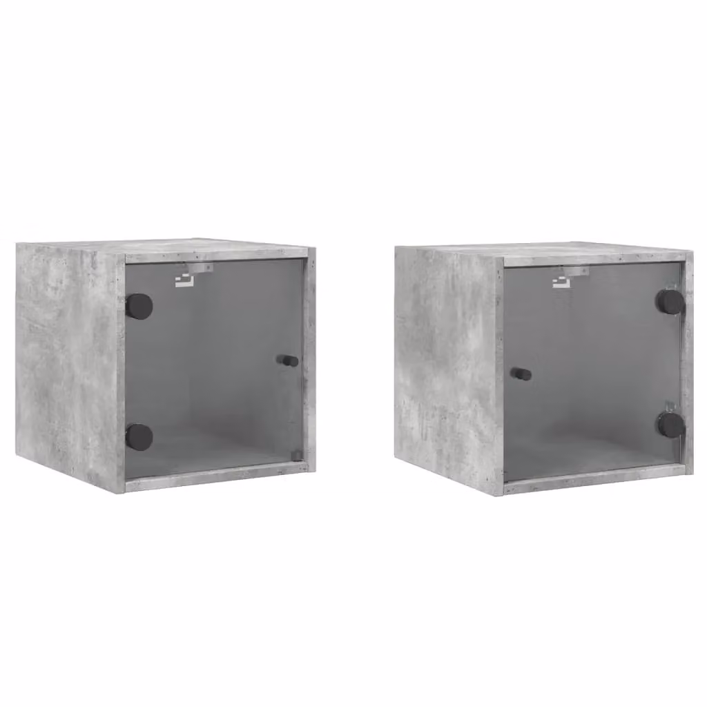 Berkfield Home Set of 2 Modern Bedside Cabinets with Glass Doors in Concrete Grey, W/D/H: 35 x 37 x 35 cm – 2