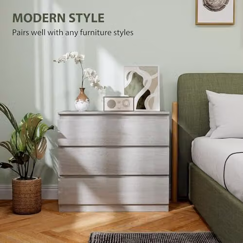 HOMCOM 3-Drawer Chest of Drawers in Grey Wood Effect, W/D/H: 80 x 39 x 73 cm – 2