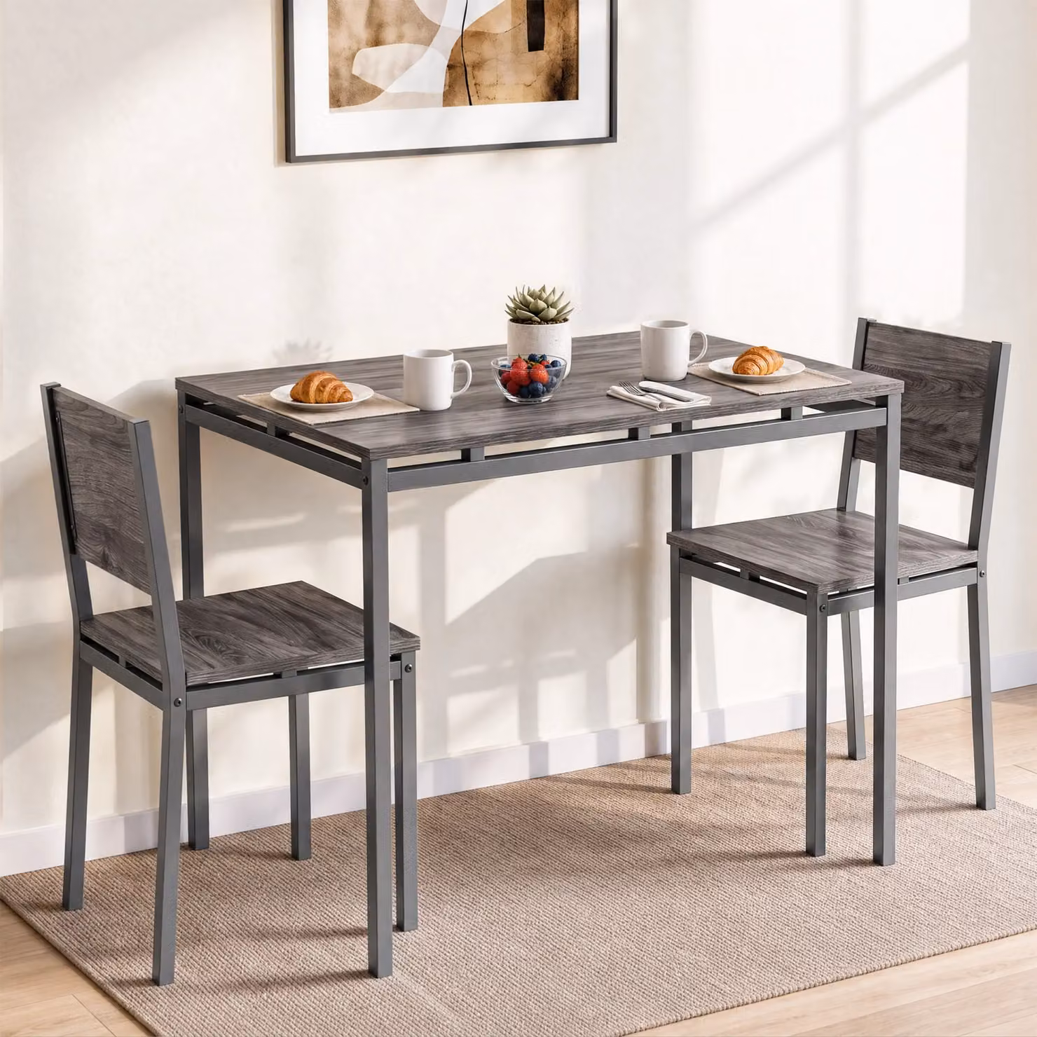 DHS Industrial 2 Seater Breakfast Table and Chairs Set in Grey and Black