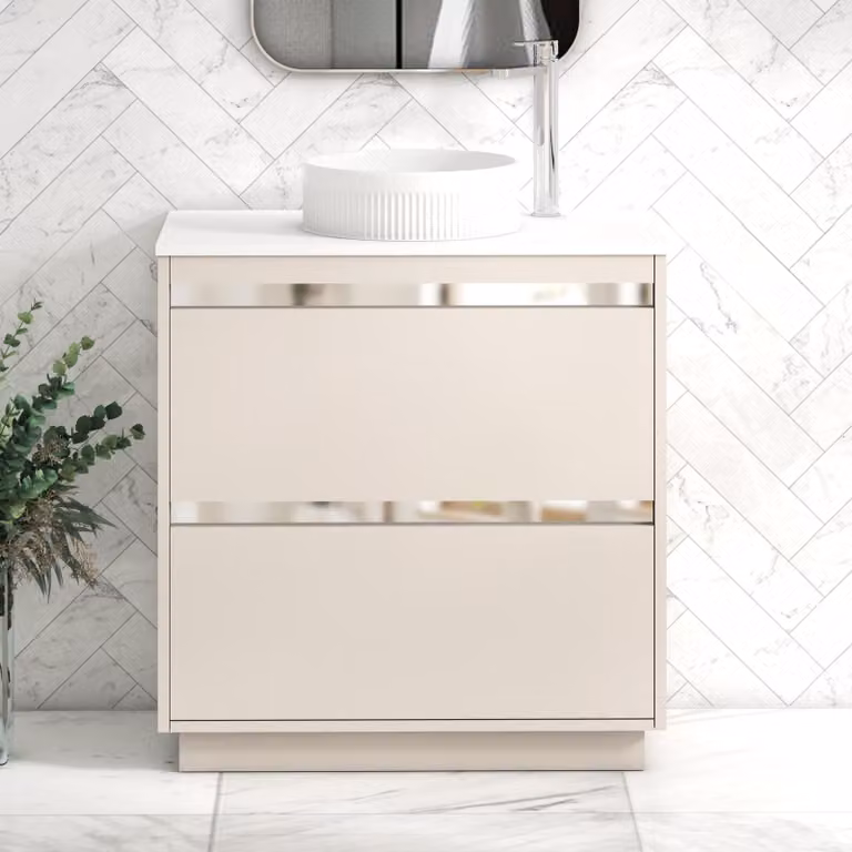 Royal Bathrooms Orion 800mm Warm Taupe Floor Standing 2 Drawer Vanity Unit with Round Basin and Chrome Accent Trim