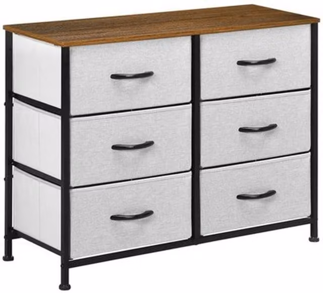 NESTLUNE 6 Drawer Fabric Chest of Drawers with Wooden Top in Grey, H 80.0 cm x W 62.5 cm