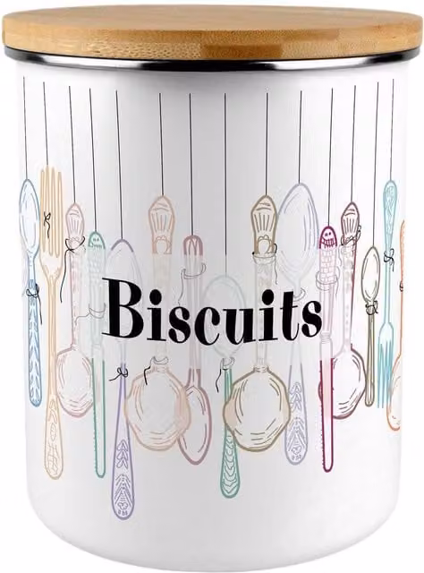 Purely Home Extra Large Vintage Cutlery Biscuit Tin in Multicoloured Enamel Metal