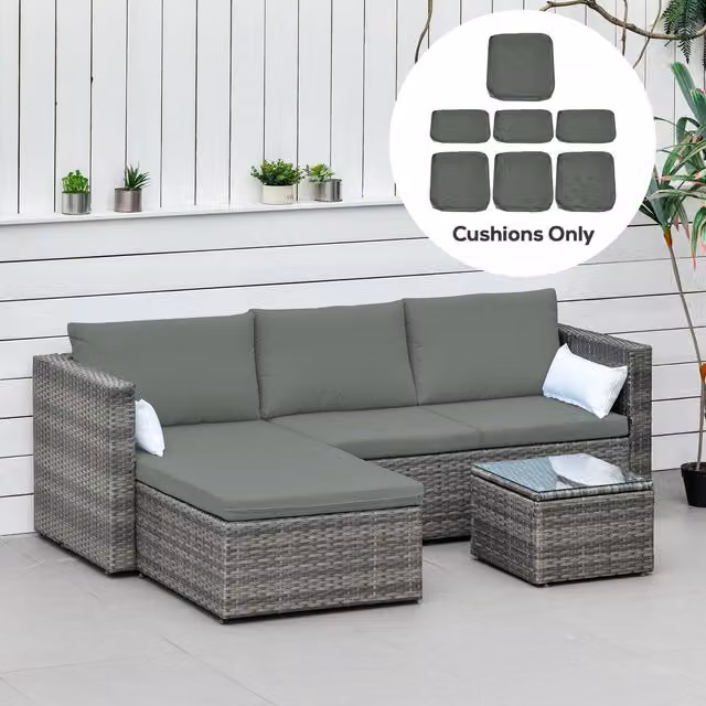 OUTSUNNY Replacement Garden Rattan Patio Furniture Cushion Cover in Dark Grey