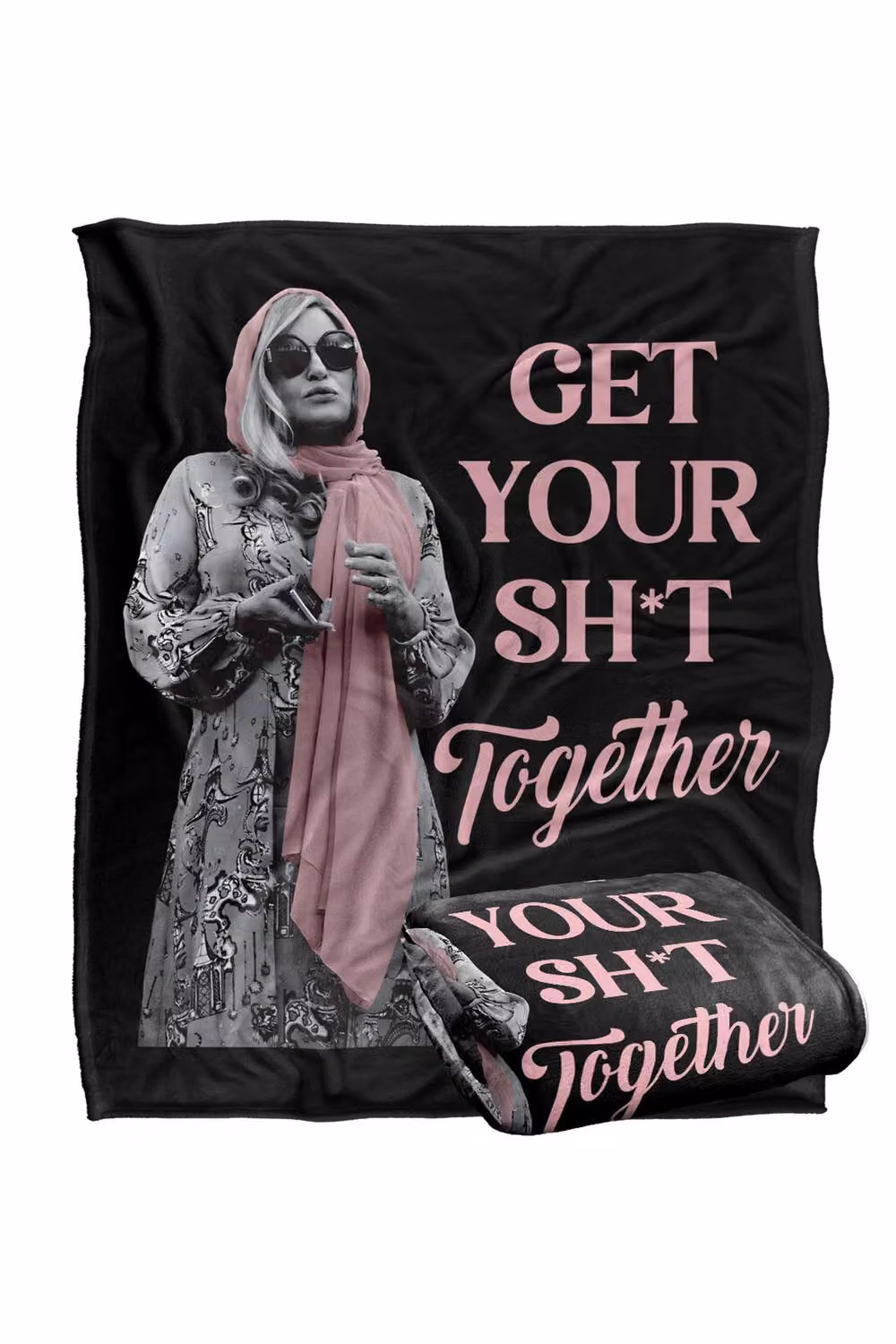 Warner Bros. The White Lotus Get Your Sh*T Together Super Soft Silky Touch Throw Blanket, Large, Black and Multicolour – 2