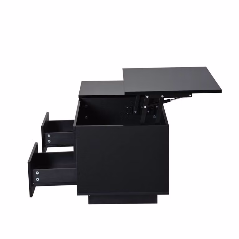 ModernLuxe High Gloss LED Lift Top Coffee Table with 2 Drawers in Black