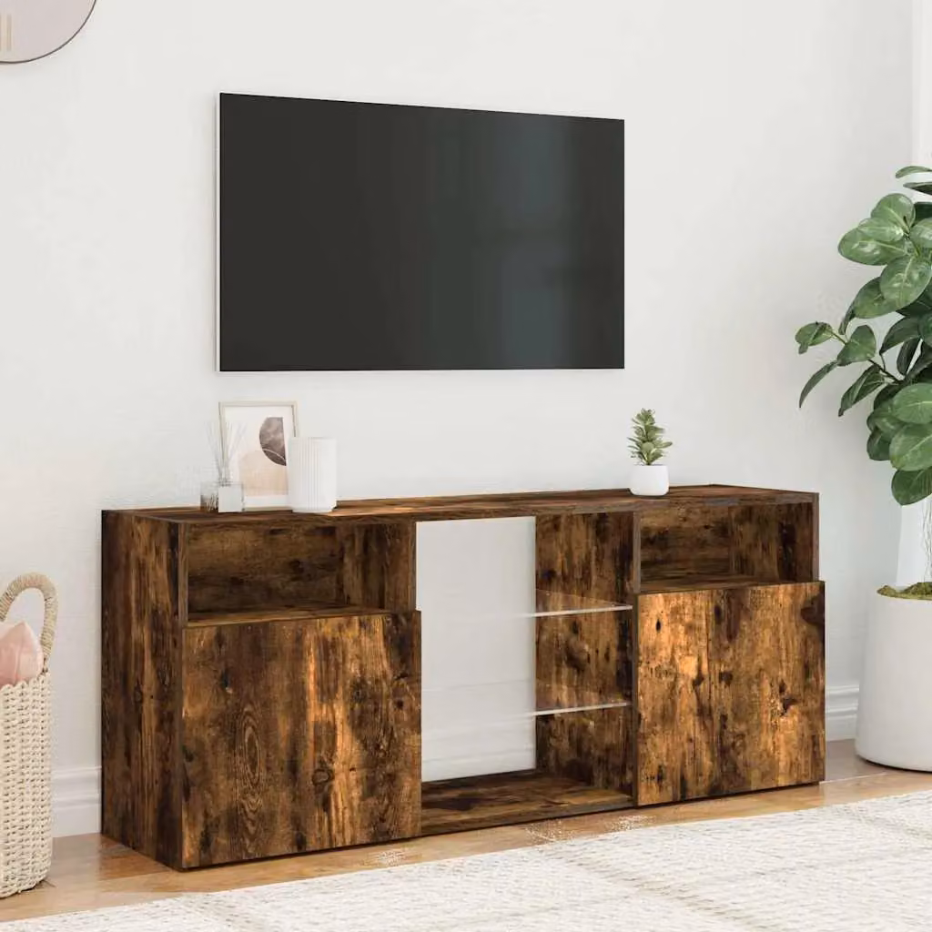 Berkfield Home Modern TV Cabinet with Integrated LED Lights in Smoked Oak Brown, W/D/H: 120 x 30 x 50 cm – 4
