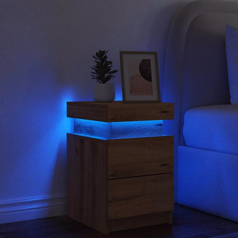 Berkfield Home Bedside Cabinet in Artisan Oak Brown with Integrated LED Lighting, W/D/H: 35 x 39 x 55 cm – 3