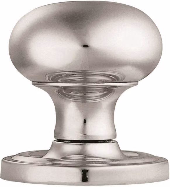 Loops Pair of Mushroom Mortice Door Knobs with Concealed Rose in Polished Chrome, 59mm Diameter – 1
