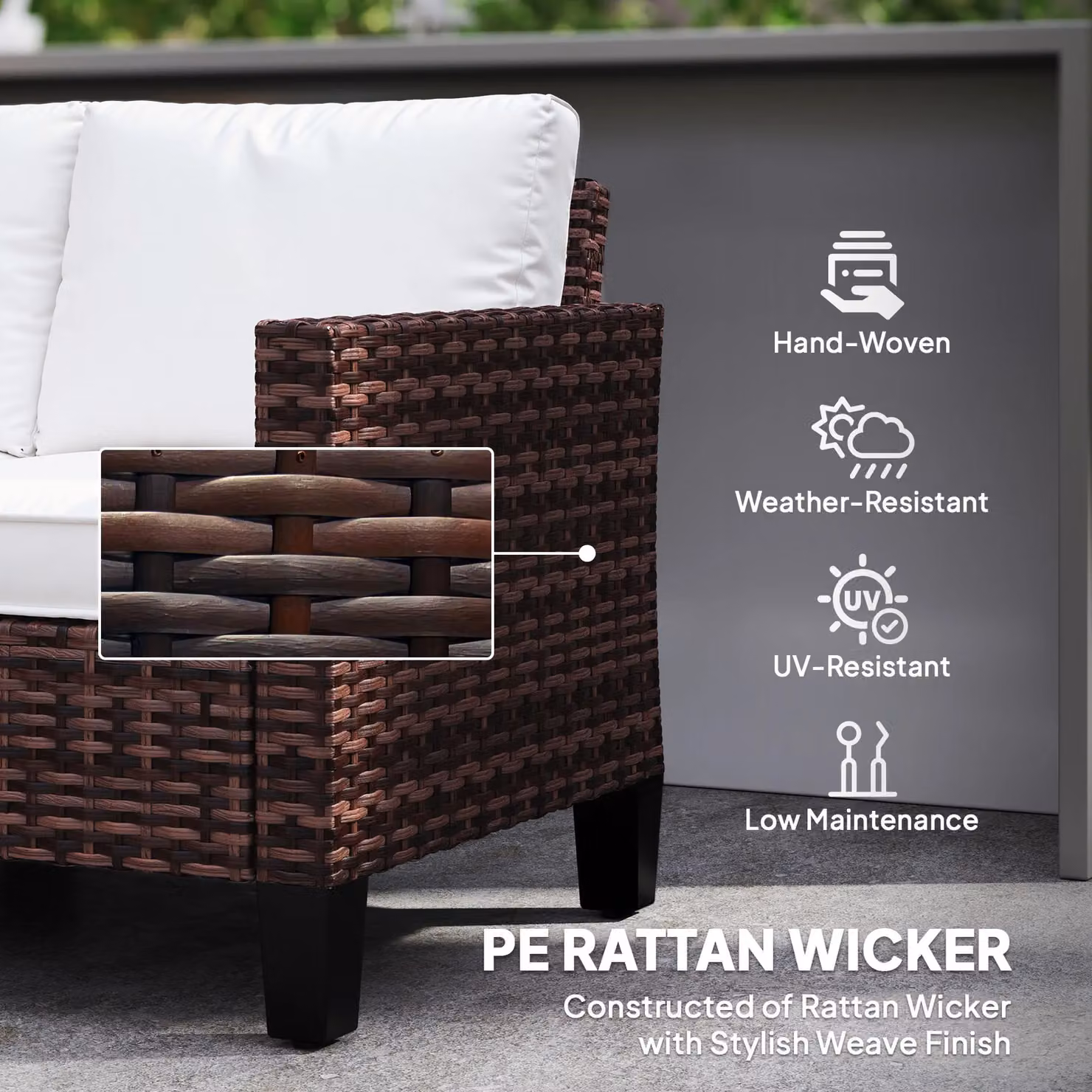 OUTSUNNY 2 Seater Brown Rattan Garden Sofa with Upholstered Cushions – 4