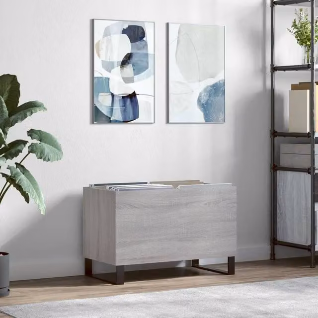 Berkfield Home Record Cabinet in Grey Sonoma, W/D/H: 74.5 x 38 x 48 cm