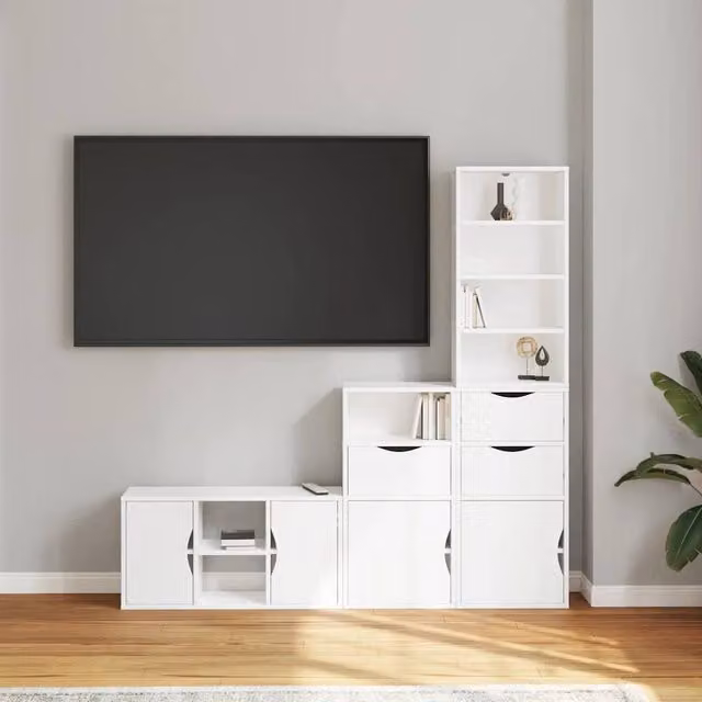 Berkfield Home ODDA 4 Piece White Solid Wood Pine TV Unit with Storage – 1