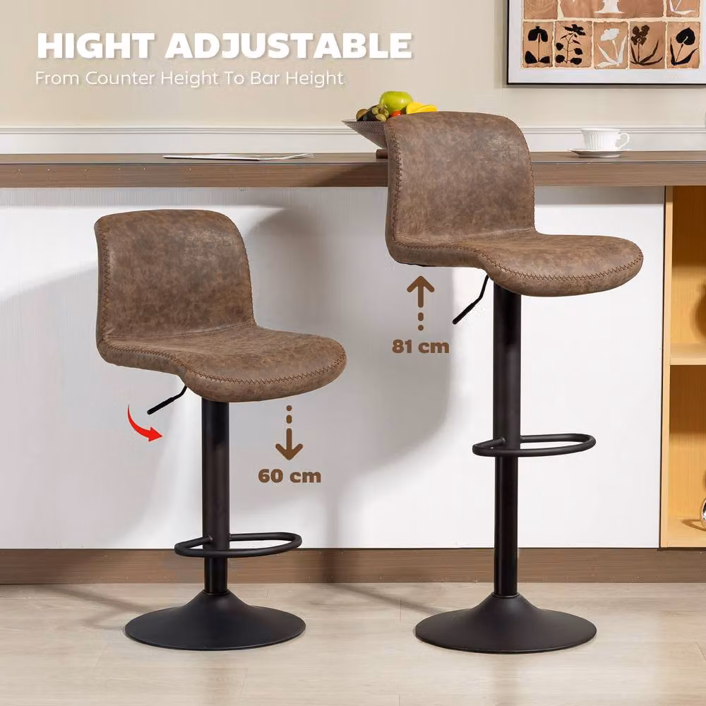 STILVORA Set of 2 Adjustable Bar Stools with Backrest and Footrest in Brown Synthetic Leather – 8