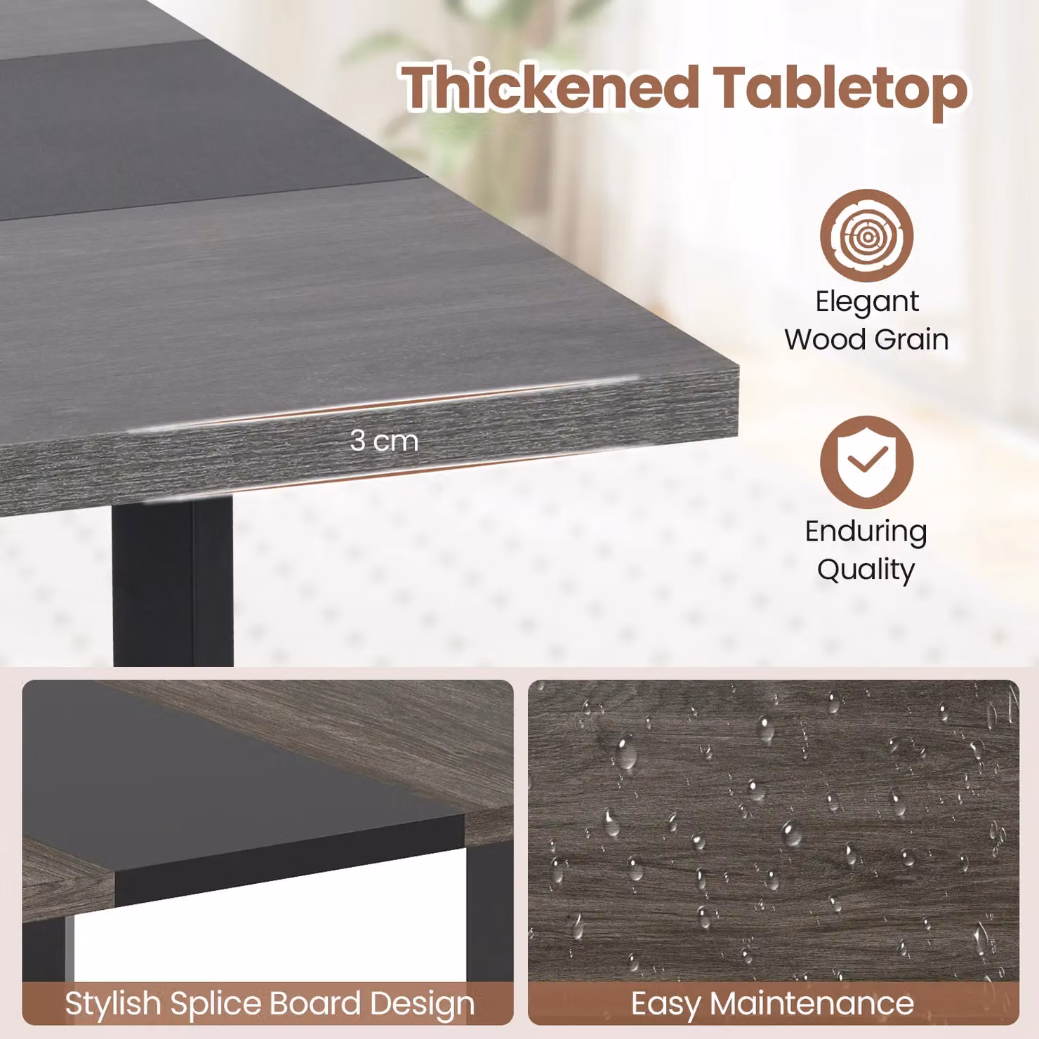 Costway Square Conference Table in Grey and Black, W/D/H: 100 x 100 x 90 cm – 7