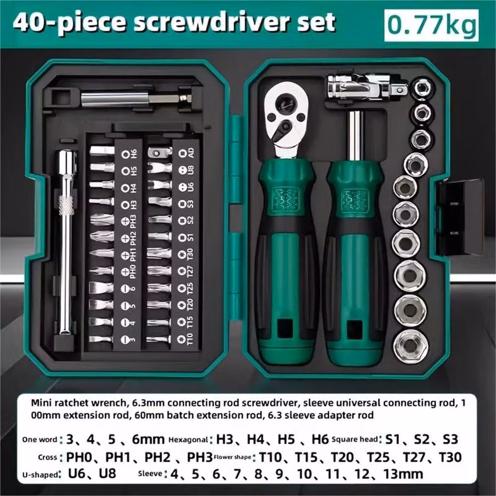 Nordara 40-Piece Small Drive Socket Ratchet Wrench and Screwdriver Set in Green – 3