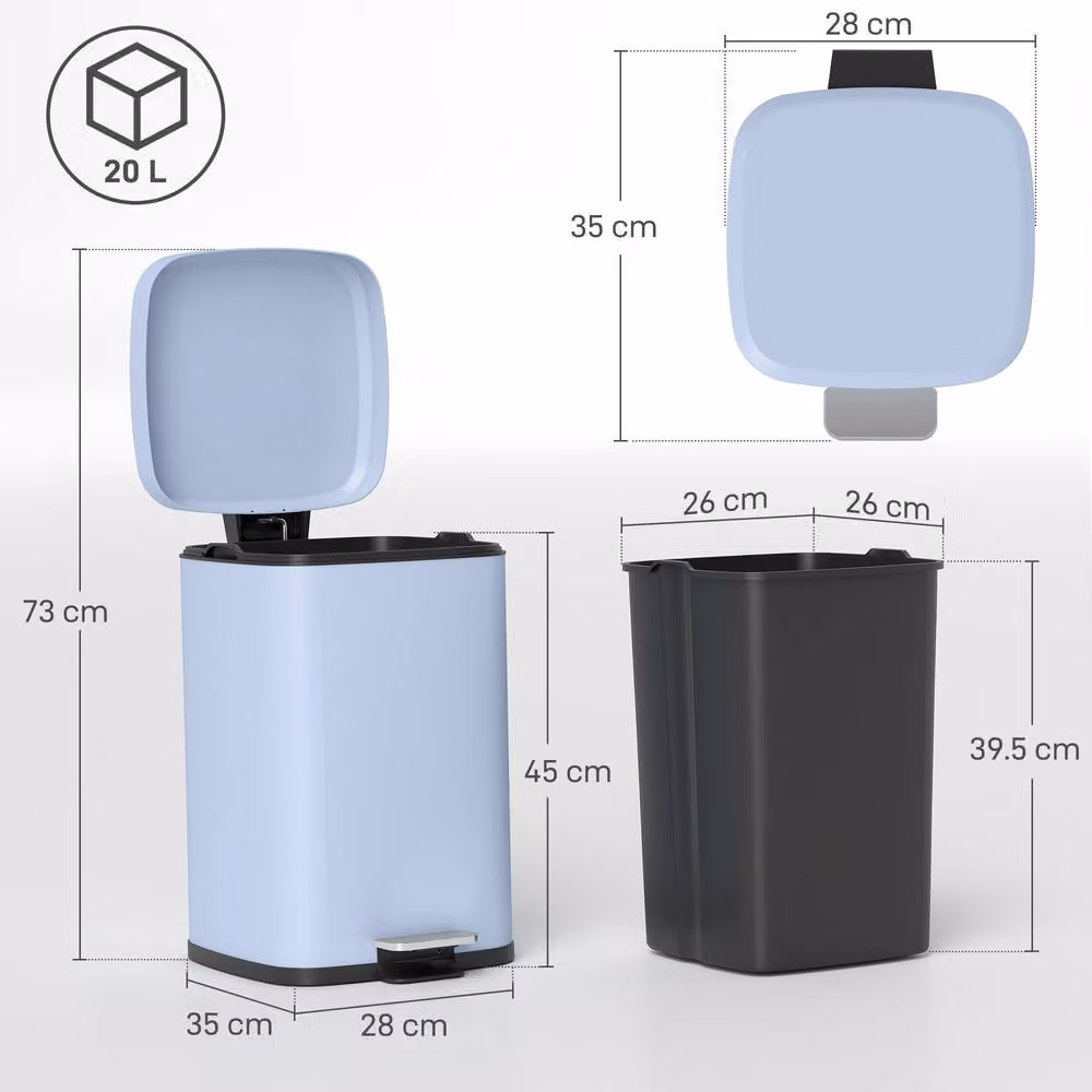 STILVORA 20L Kitchen Bin with Pedal Lid in Blue, featuring Soft-Close and Fingerprint-Proof Finish – 3