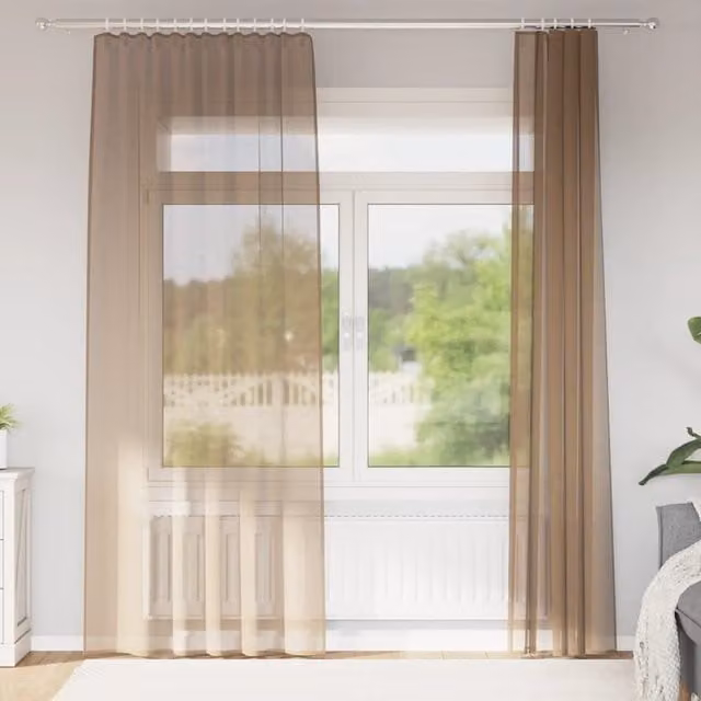 Berkfield Home Plain Transparent Voile Fabric Curtains with Rod Pockets, 2 Pack, Brown