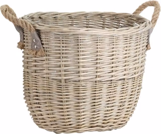 Inglenook Fireside Products Medium Open Weave Rattan Log Basket with Handles in Beige
