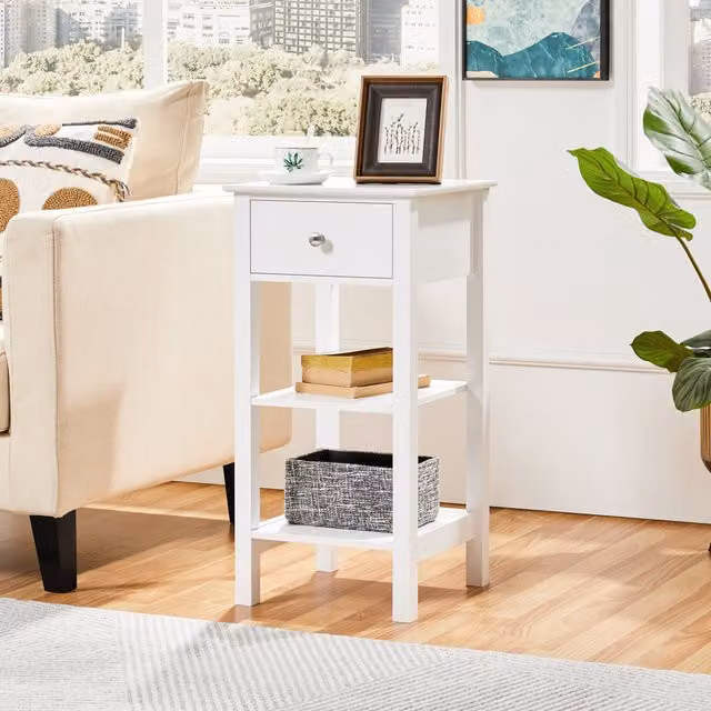 Yaheetech White Narrow Bedside Table with Storage
