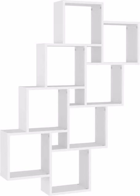 Berkfield Home Wall Mounted Cube Shelf in White, W/D/H: 90 x 15 x 119 cm