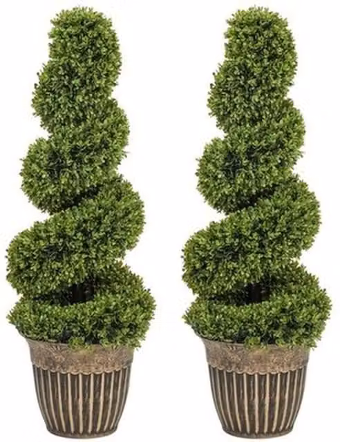 NESTLUNE Set of 2 Green Potted Artificial Topiary Spiral Boxwood Plants, H 100 cm x W 15 cm x D 15 cm – 1