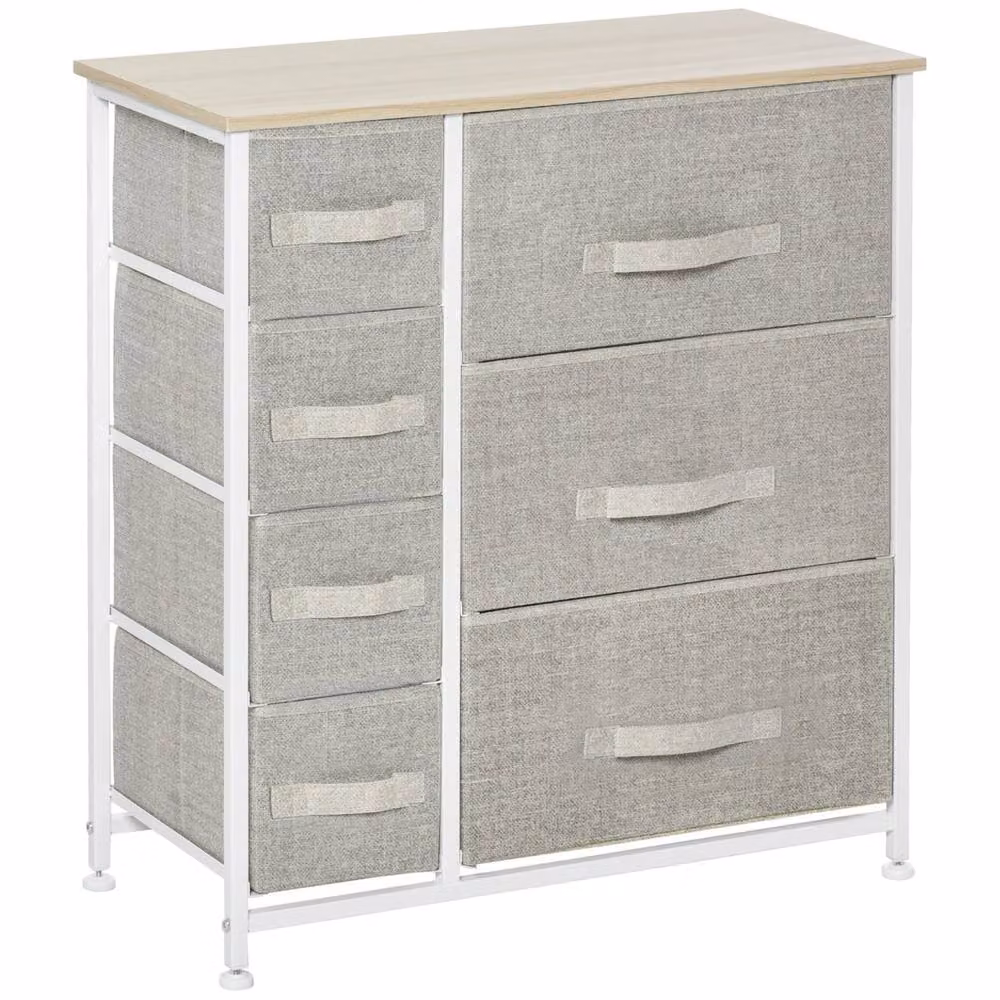 Wyld Haus Lireta 7 Drawer Fabric Chest with White Metal Frame and Oak Top, W/D/H: 63.5 x 30.0 x 71.0 cm – 2