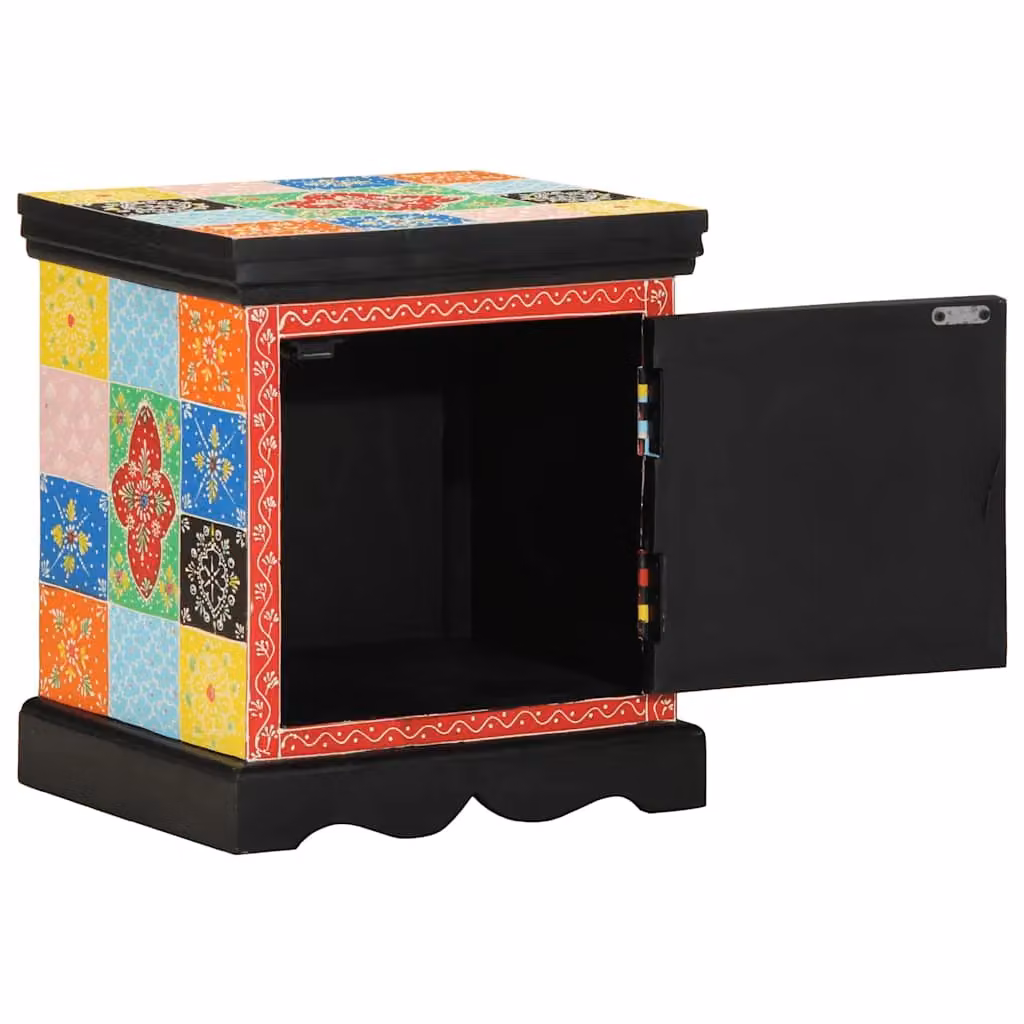 Berkfield Home Multicolour Floral Mango Wood Bedside Cabinet W: 40 cm, D: 35 cm, H: 45 cm – 2
